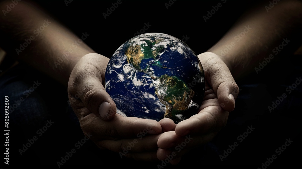 The hands of an adult and child holding the planet Earth together, symbolizing global environmental protection and sustainability. The hands of an adult and child holding the planet Earth together, symbolizing global environmental protection and sustainability.