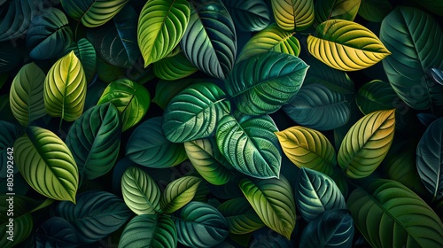 Abstract leaves create a unique wallpaper, a design that mimics natural patterns. Green artwork, a depiction of leaf textures.