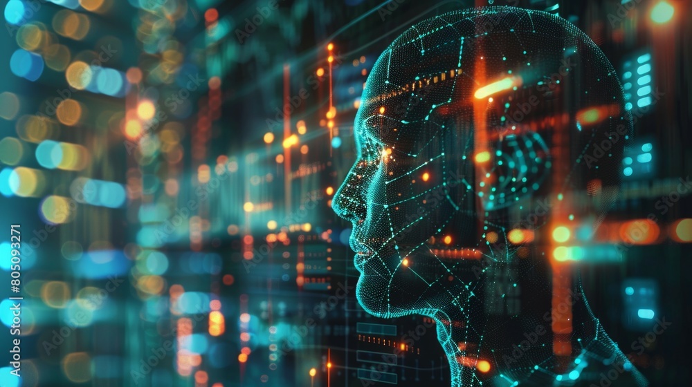 AI analyzing stock market data, digital currency and trading graphs AI analyzing stock market data, digital currency and trading graphs