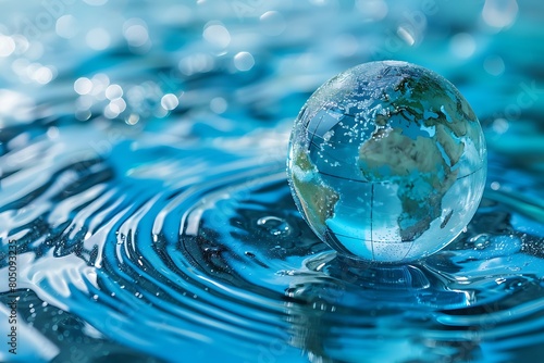 Glass globe in water. Glass globe in blue water .