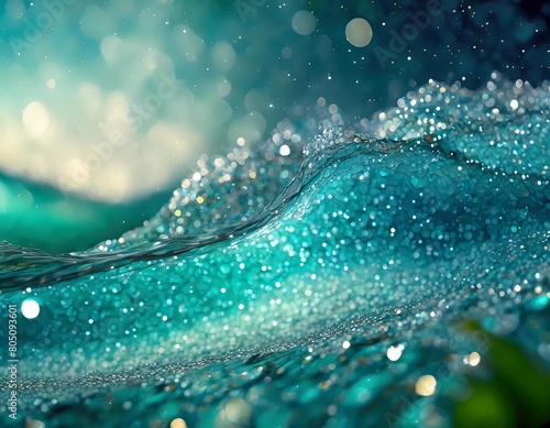 エメラルドグリーンのグラデーションキラキラ水面水飛沫幻想的テクスチャ壁紙
