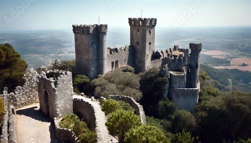 'th built survived four Mouros chapel century present ruins Romanesque Arabs Castelo Only Sintra square Portugal dos battlements towers Portugal Sintra Town Travel Art City Building Wall Architecture' photo