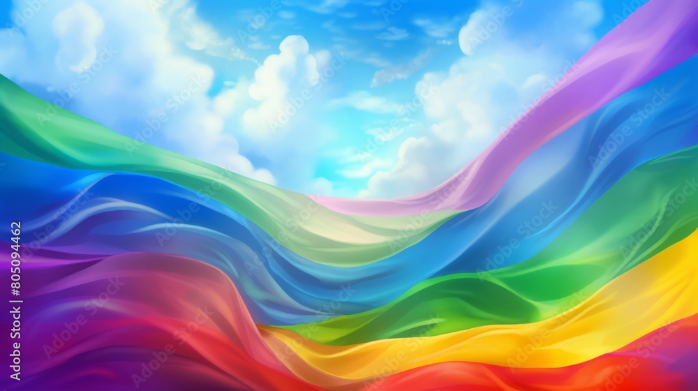 A colorful rainbow wave arching across the sky A colorful rainbow wave arching across the sky