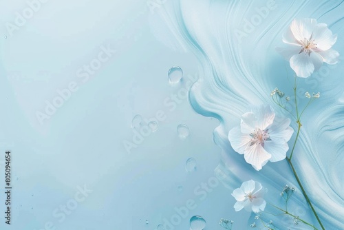 white flowers on a blue background with a wave pattern AIG51A.