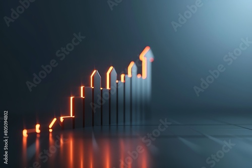 Growing business graph with rising arrow. 3d render illustration .