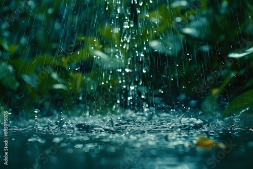 Heavy rain and water drops splashing  in motion  nature power. Heavy rain and water drops splashing in dark background. .