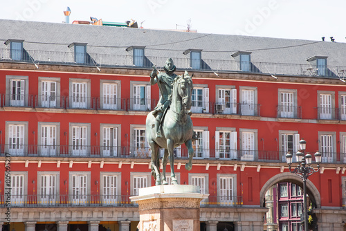 Plaza Mayor with statue of King Philip III in Madrid, Spain photo