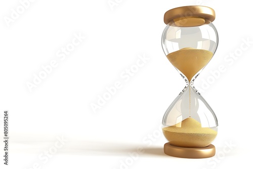 Hourglass with sand over white .