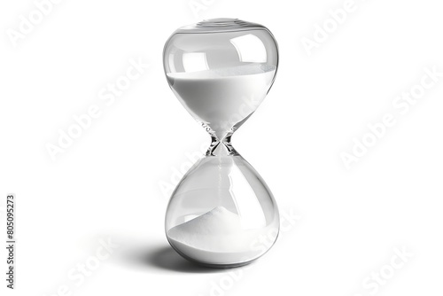 Hourglass with sand over white .