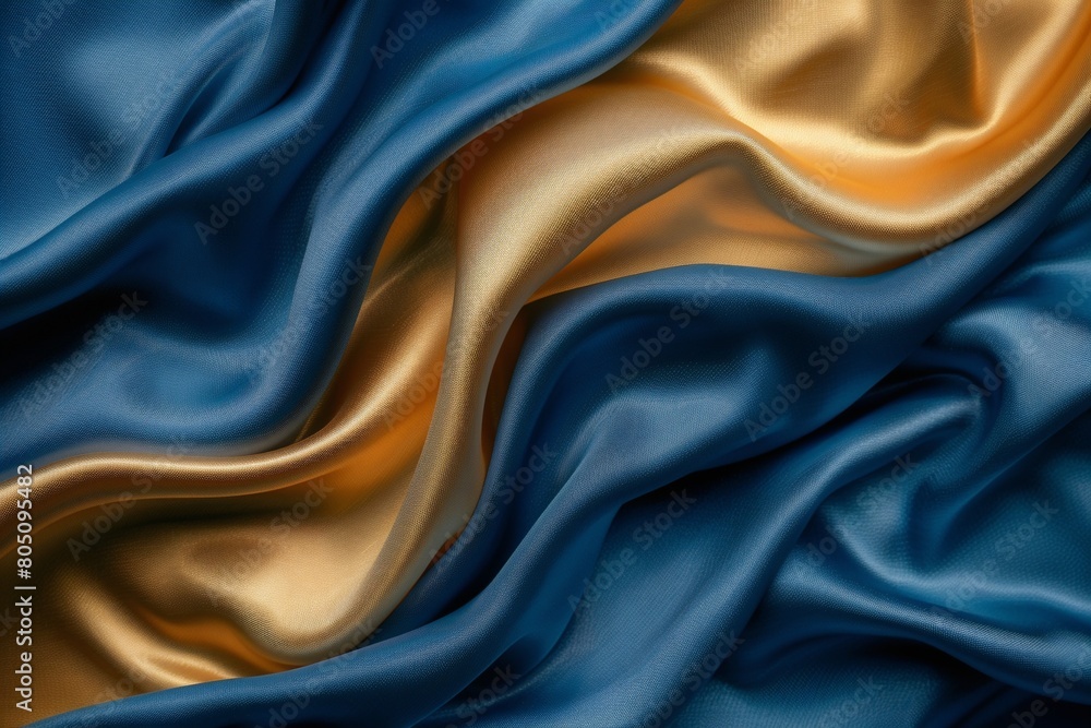 photrealistic of luxury blue and gold silk fabric. texture backgrounds.