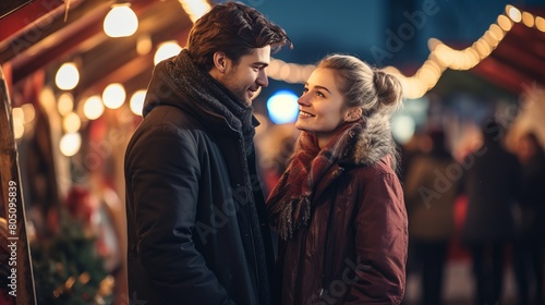 Young couple in love walking in the Christmas market © MOUISITON
