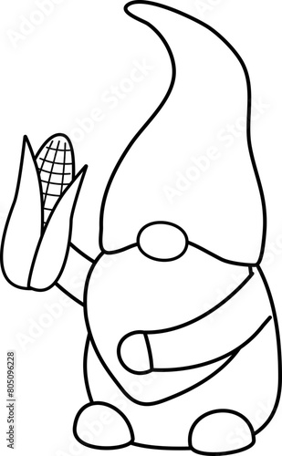Autumn gnome holding corn outline.
Fall Gnome outline.
Autumn Harvest gnome outline.
Thanksgiving gnome outline vector.