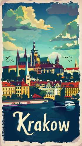 Krakow Poland retro poster