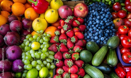 A vibrant mix of fruits and vegetables piled together in the produce section  Generative AI 