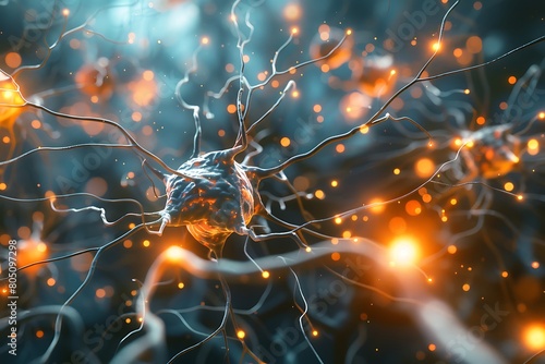 Neurons in the brain - 3d render .