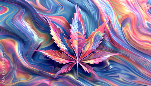 abstract surreal colorful psychedelic trippy background with a marijuana or marihuana leaf, weed, psychoactive drug, wallpaper art or artwork, hashish or hash