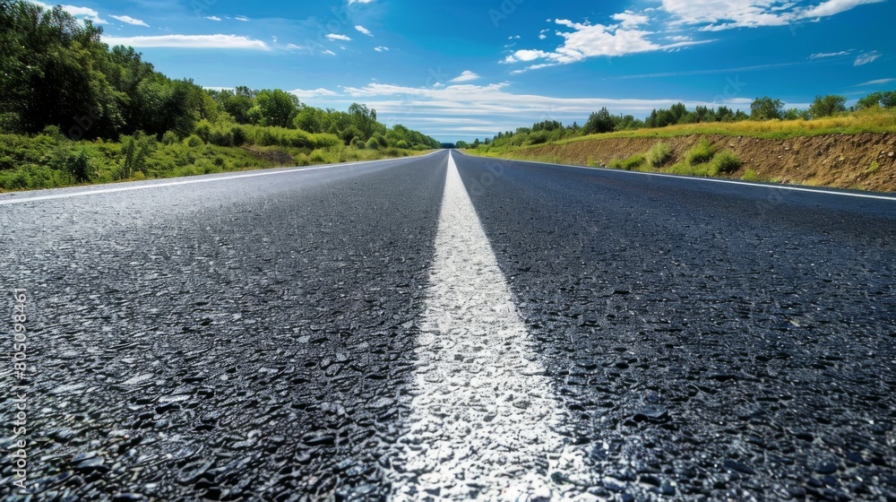 Obraz premium Summer asphalt road, the road goes into the horizon 