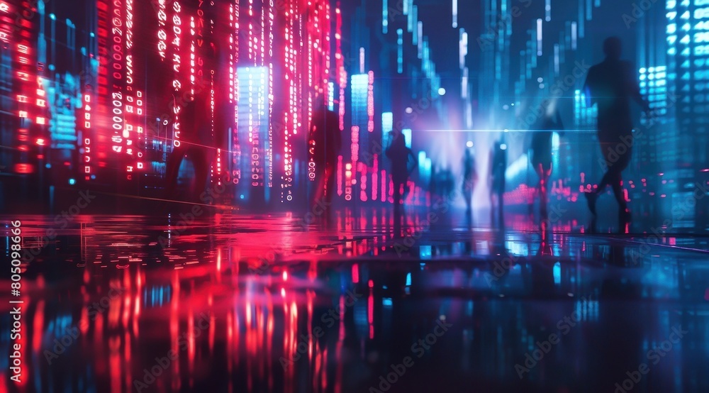 Fototapeta premium Lumières numériques révélant les secrets des transactions et des tendances dans le monde financier et boursier.