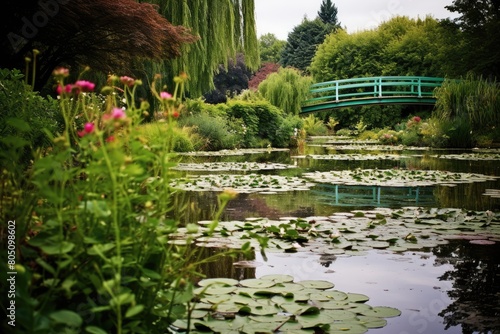 Giverny, France: The water garden at Monet's residence, with iconic green bridges and water lilies.