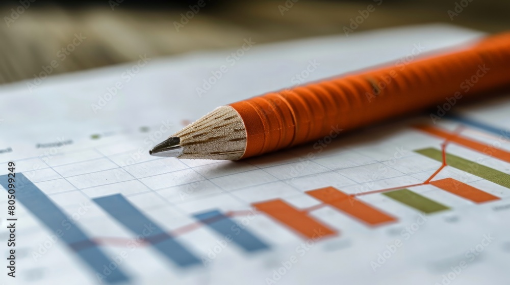 A pencil resting on a piece of paper with a graph on it. A pencil resting on a piece of paper with a graph on it.