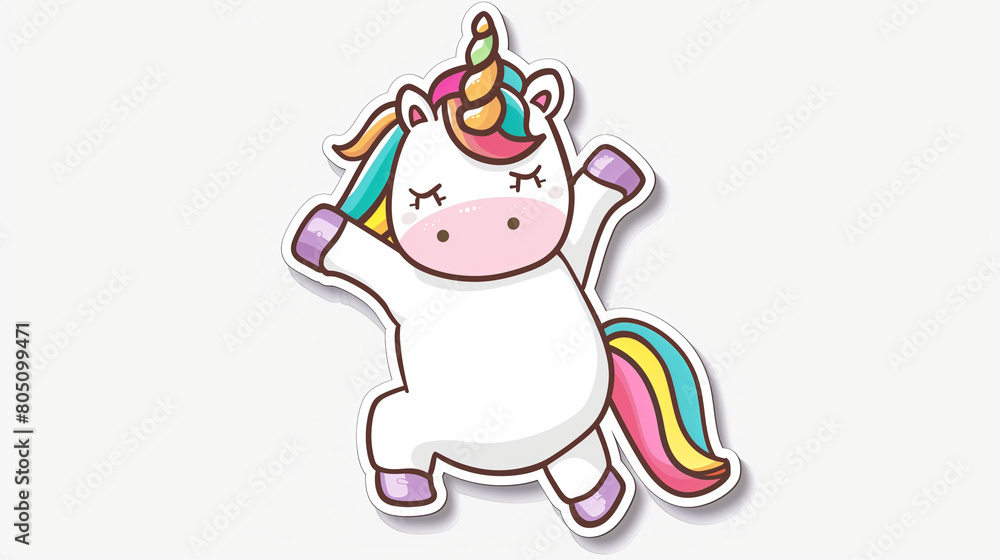 A cute cartoon unicorn is depicted performing the Dab dance in a simple flat vector illustration. The unicorn is set against a white background, with a rainbow-colored mane adding vibrancy A cute cartoon unicorn is depicted performing the Dab dance in a simple flat vector illustration. The unicorn is set against a white background, with a rainbow-colored mane adding vibrancy
