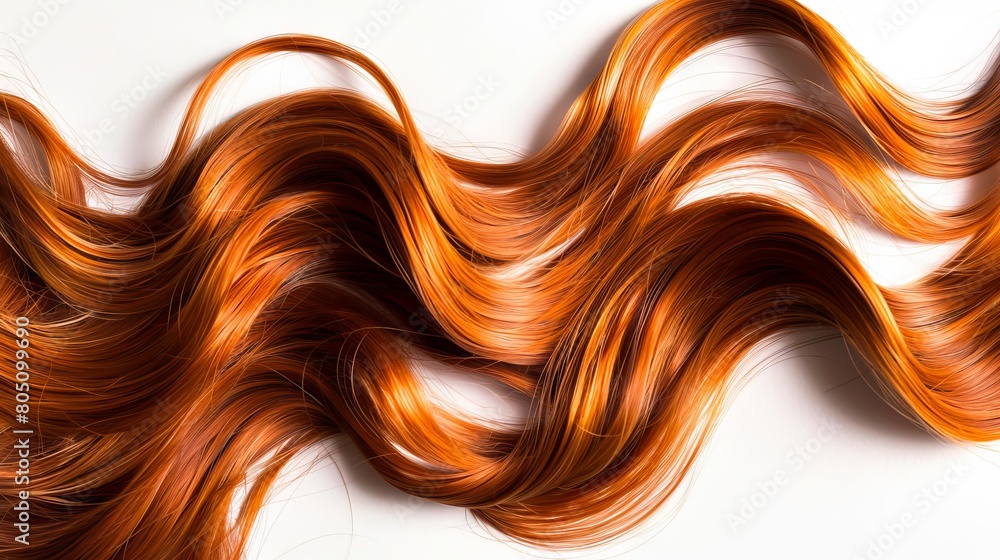 A close up of red hair on a white background. A close up of red hair on a white background.