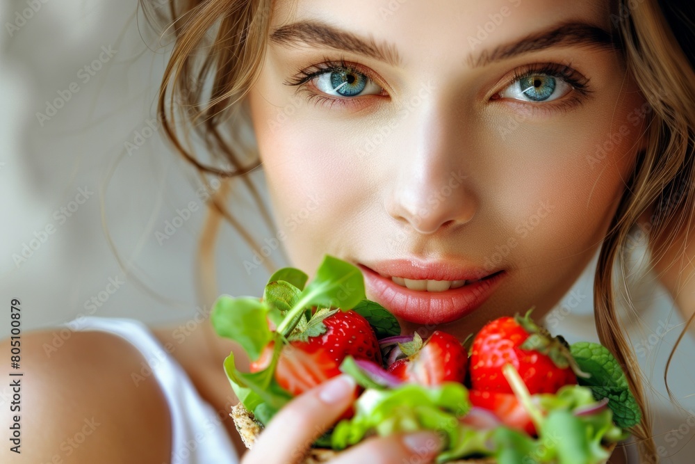 a beautiful girl eating healthy food a beautiful girl eating healthy food