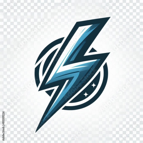 A blue and white lightning bolt logo on a transparent background, lightning symbol, vector illustration