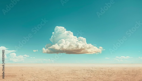 Turquoise and warm sand cloud suspended in a clear blue sky, serene and minimalistic.