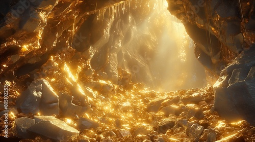 cave with gold. A fantasy fairytale inspired gold mine