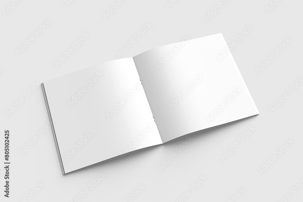 Blank square photorealistic brochure mockup on light grey background. Blank square photorealistic brochure mockup on light grey background.