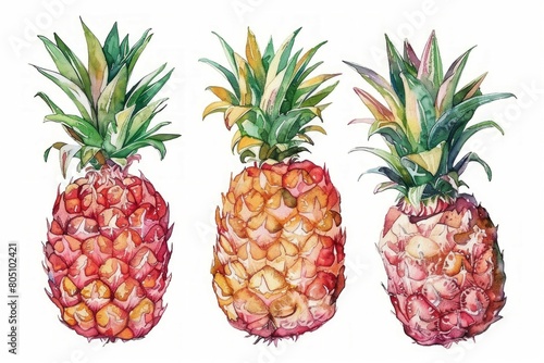  a set of pineapples in the hand-drawn style 