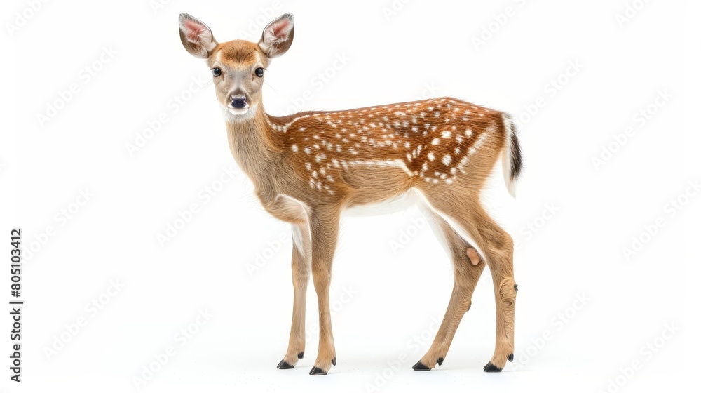 A deer stands in the snow with its head up A deer stands in the snow with its head up