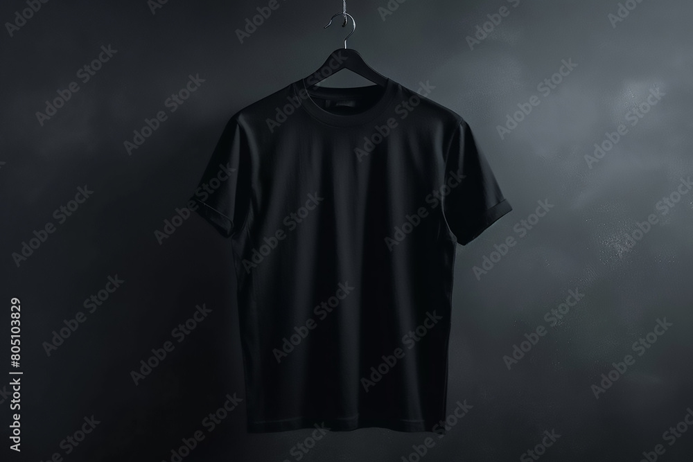 Black t-shirt on a hanger with copy space Black t-shirt on a hanger with copy space
