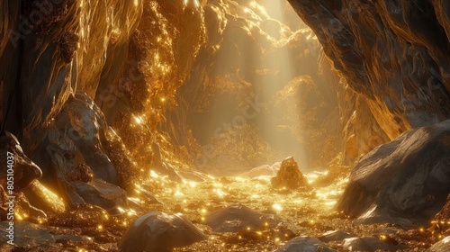 cave with gold. A fantasy fairytale inspired gold mine