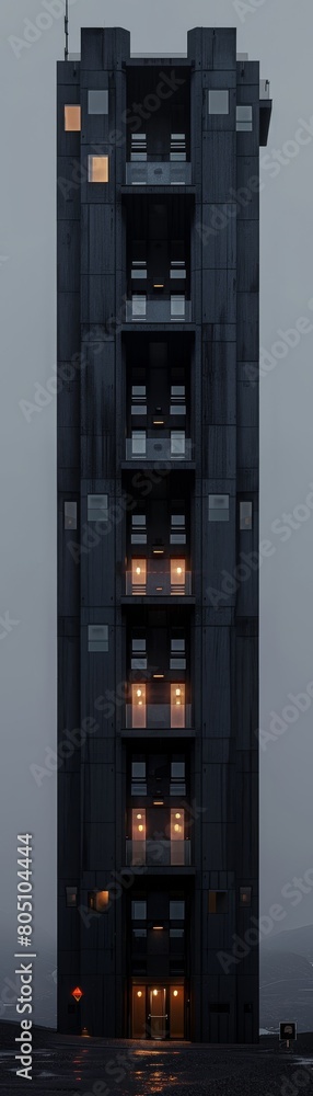 Fototapeta premium A tall building with many windows and a dark color