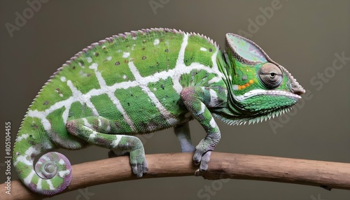 A Chameleon With Its Body Contorted Into A Spiral