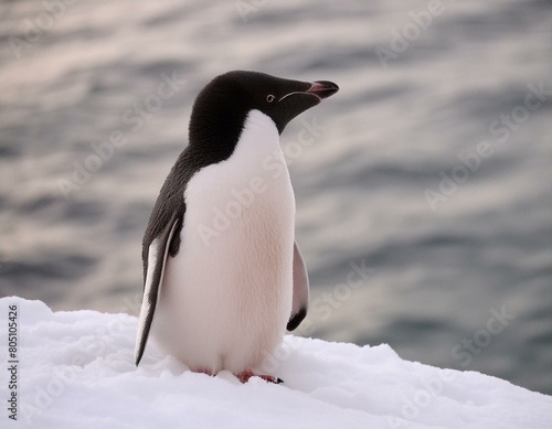Pinguin in der freien Wildbahn steht auf Schnee