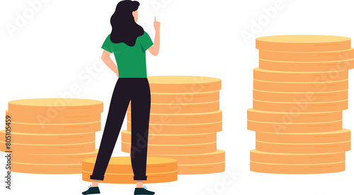 The girl is looking at dollar coins.