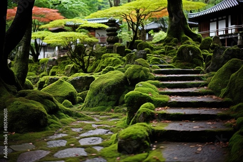 Tofuku-ji Temple, Japan: A scene from the moss garden and maple-filled landscapes in Kyoto. photo