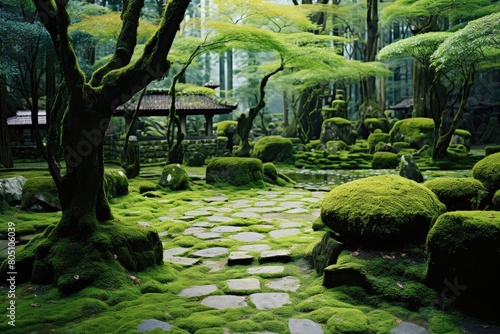 Tofuku-ji Temple, Japan: A scene from the moss garden and maple-filled landscapes in Kyoto. photo