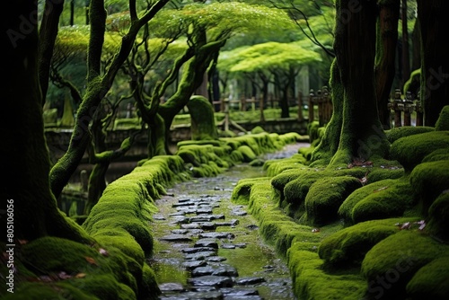 Tofuku-ji Temple, Japan: A scene from the moss garden and maple-filled landscapes in Kyoto. photo