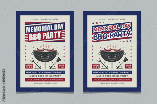 Memorial Day BBQ flyer template, Memorial Day invitation design vector.