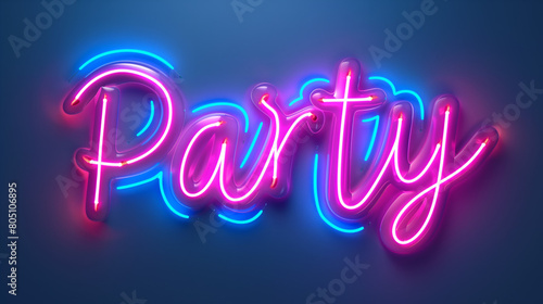 Pink glowing neon sign displaying the word party in a script alphabet font