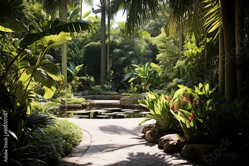 Fairchild Tropical Botanic Garden, USA: A tropical scene from the gardens in Coral Gables, Florida.