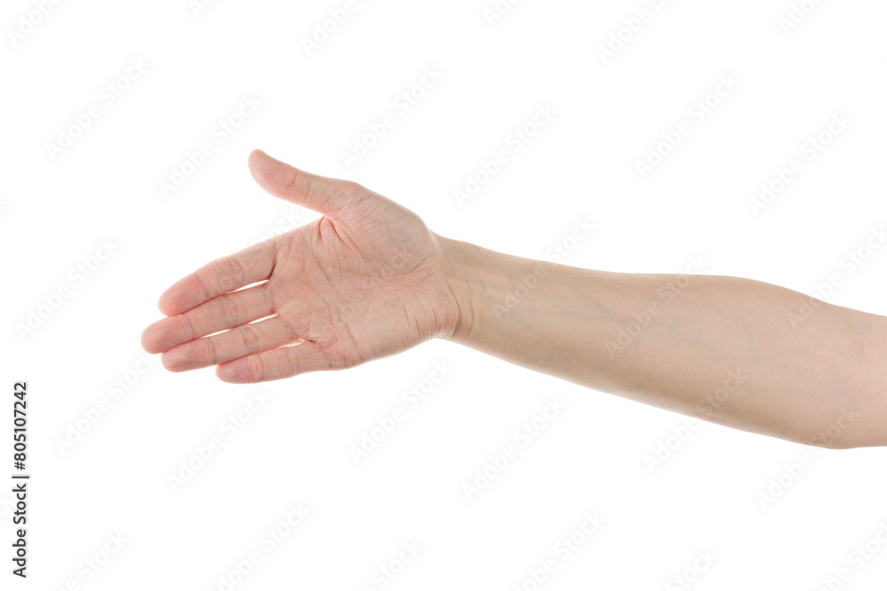 Adult man hand reaching gesture isolated on white background Adult man hand reaching gesture isolated on white background