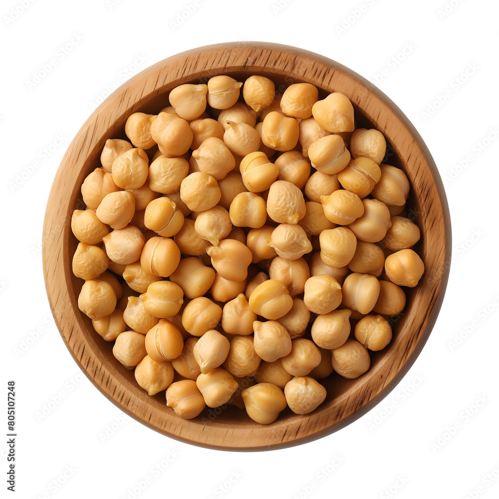 Chickpea in wooden bowl isolated on transparent background Generative Ai. Chickpea in wooden bowl isolated on transparent background Generative Ai.
