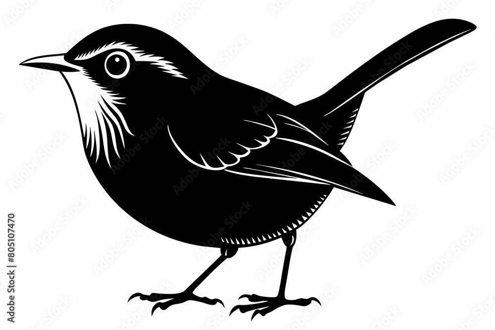 Obraz premium Wren silhouette on white background, Vector illustration, icon, svg, characters, Holiday t shirt, Hand drawn trendy Vector illustration, eagle silhouette