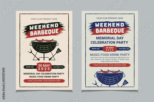 Memorial Day BBQ flyer template, Memorial Day invitation design vector.