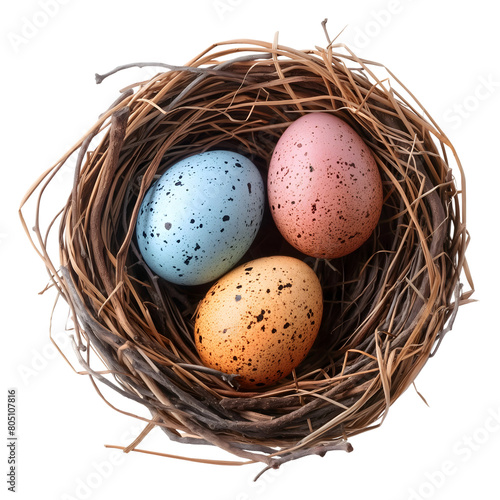Easter eggs in nest isolated on transparent background Generative Ai.